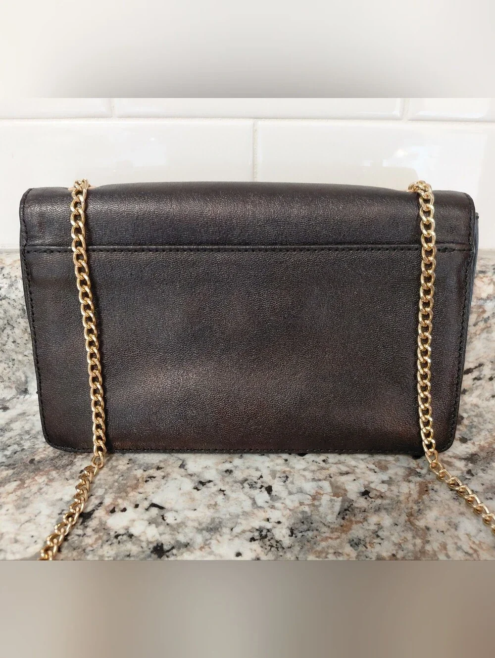 Banana Republic Suede & Leather Pushlock Black Metallic Crossbody Clutch Purse